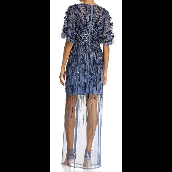 Women’s Formal Dress AIDAN MATTOX Size 10 Blue Beaded Short Sleeve AUTHENTIC NEW - Picture 4 of 11